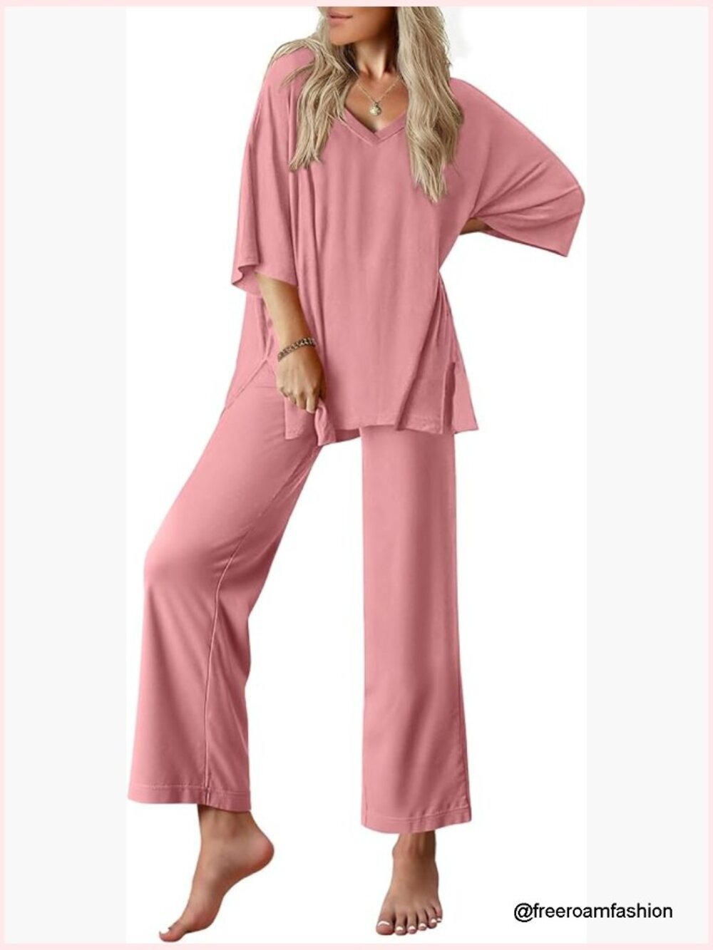 Womens Lounge Pajama Set Short Sleeve Top Long Pants Soft Loungewear 2 Piece